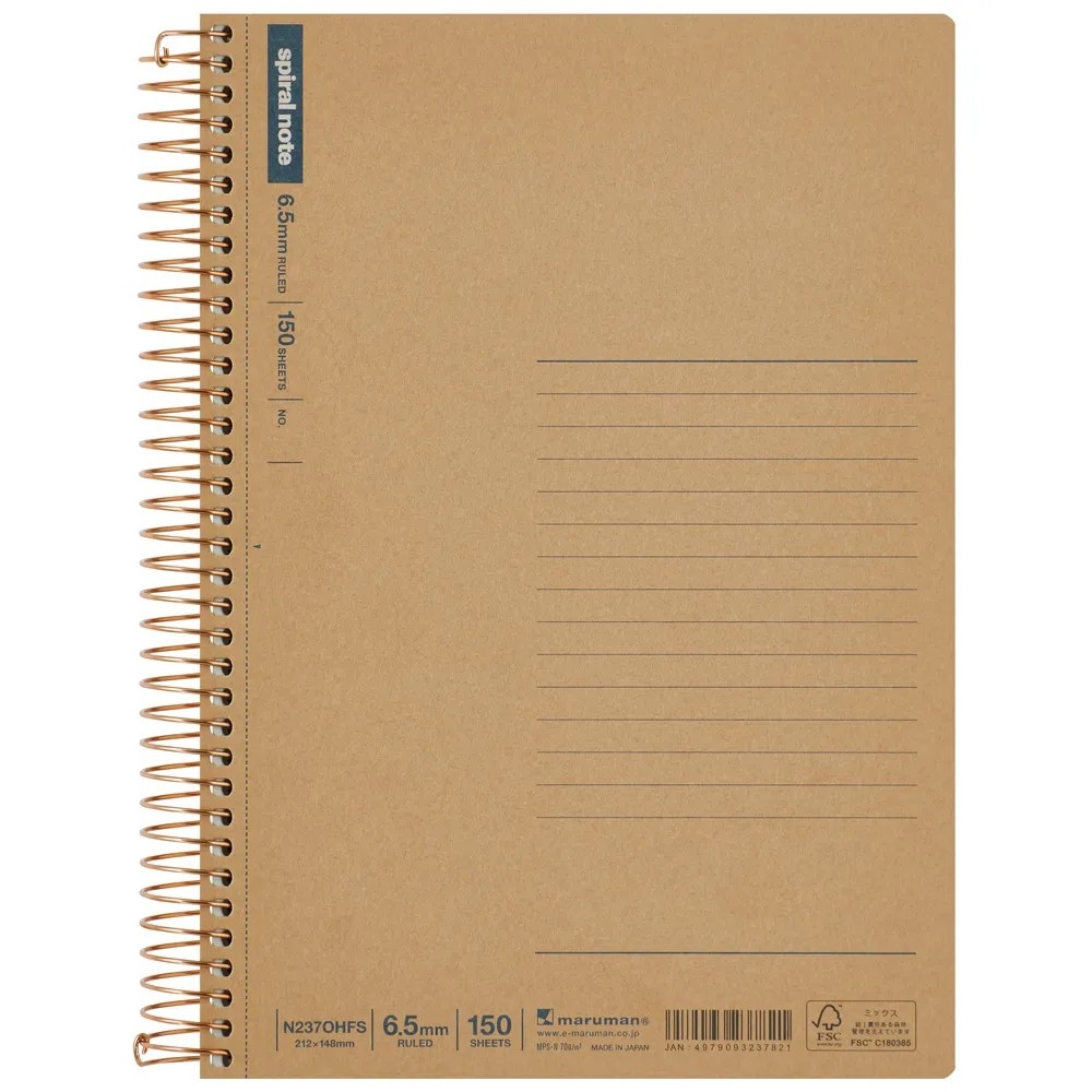 Maruman Spiral Note Cuaderno A5 (14,8 x 21,2 cm) [N237OHFS] - Líneas 6.5mm (70gsm, 150 Hojas)